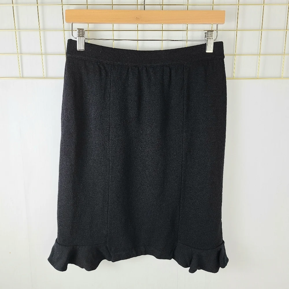 St. John Evening Santana Knit Contrast Ruffled Hem Quiet Luxury Skirt